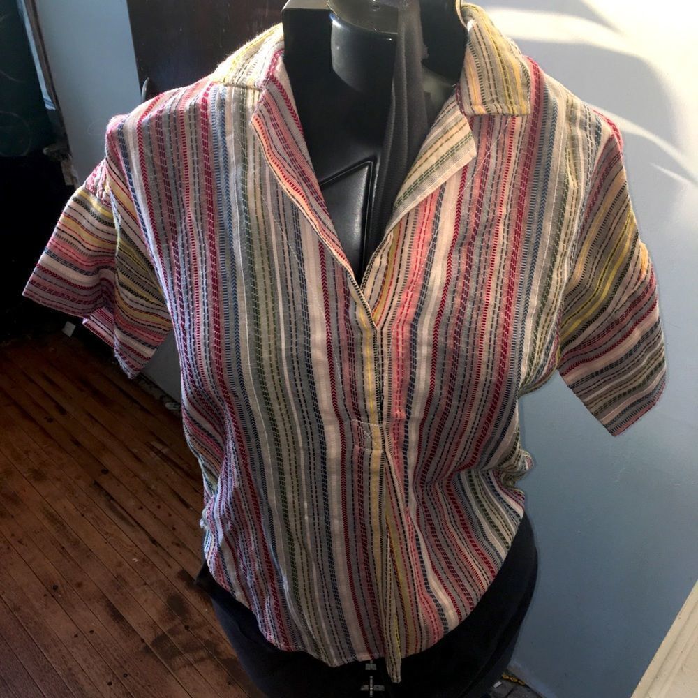 Pilcro and the Letterpress multicolored embroidered stripes blouse